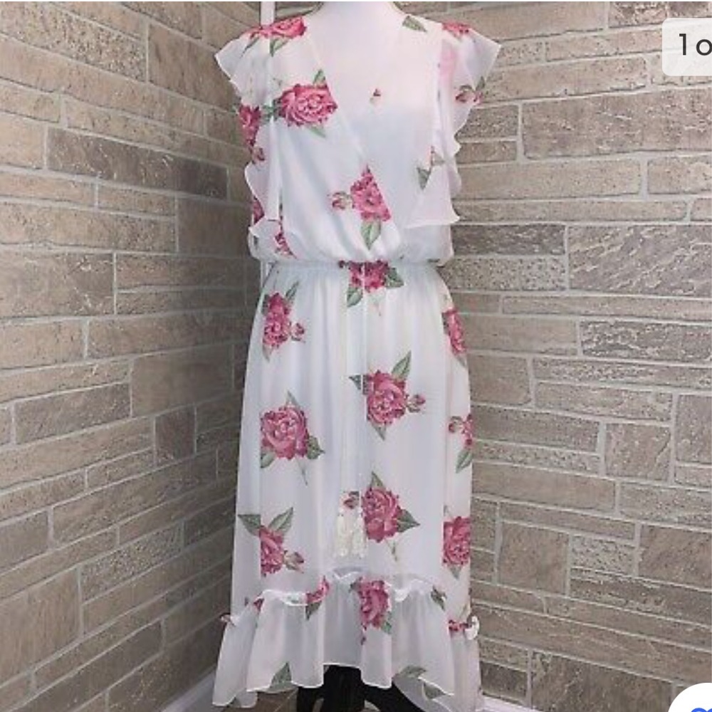 Anthropologie Chelsea & Violet! Flowy White Satin Rose Dress!